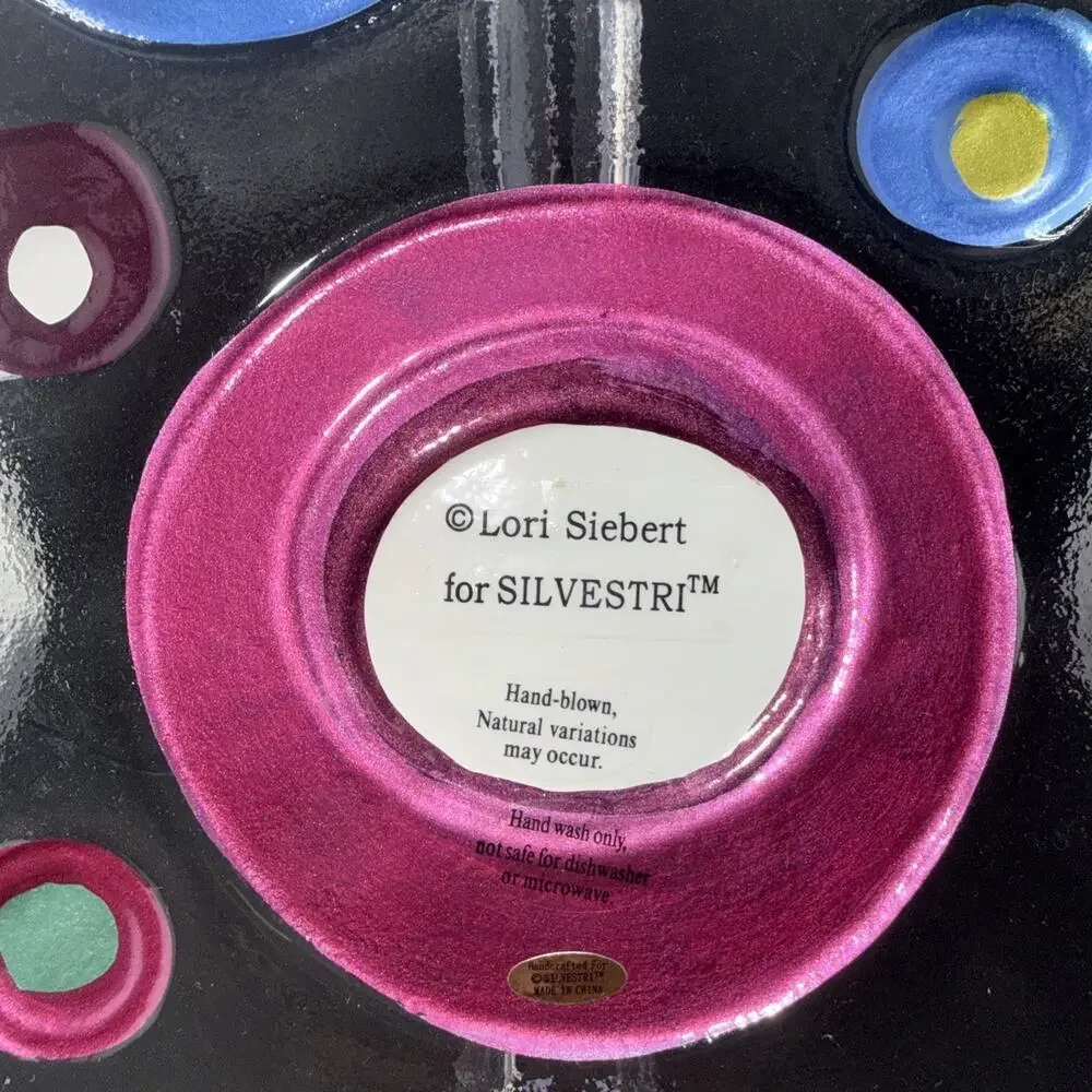 Lori Siebert Silvestri Hand Blown Art Glass Decorative Tray Platter Bubble